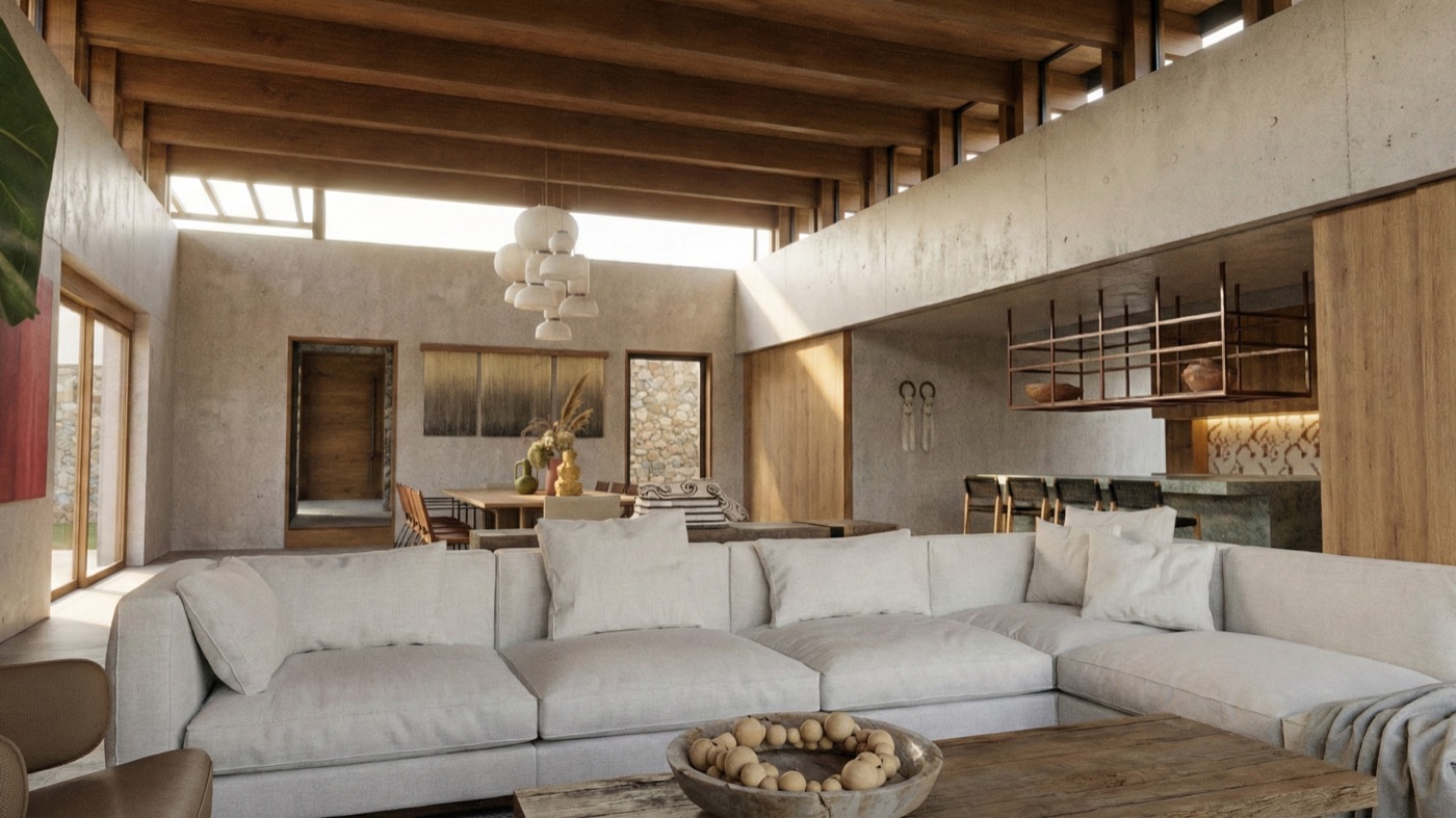 Casa Tlacuache — double-height living room interior design